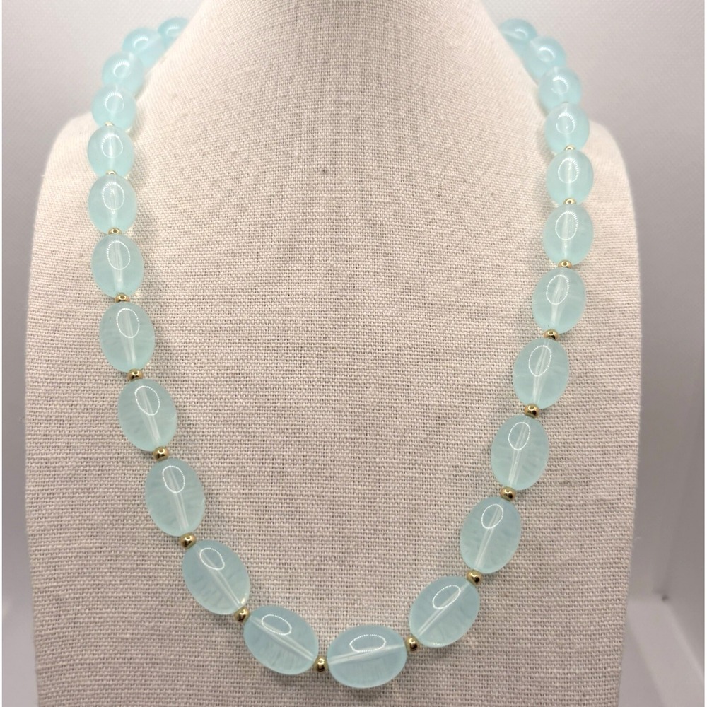 Vintage Joan Rivers Light Blue Acrylic Lucite Necklace Oval Beaded 21" Retro
